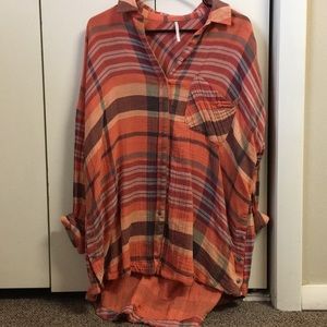 Free People orange plaid shirt